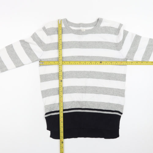 Giordano Men's Grey Striped Cotton Crew Neck Jumper Size S