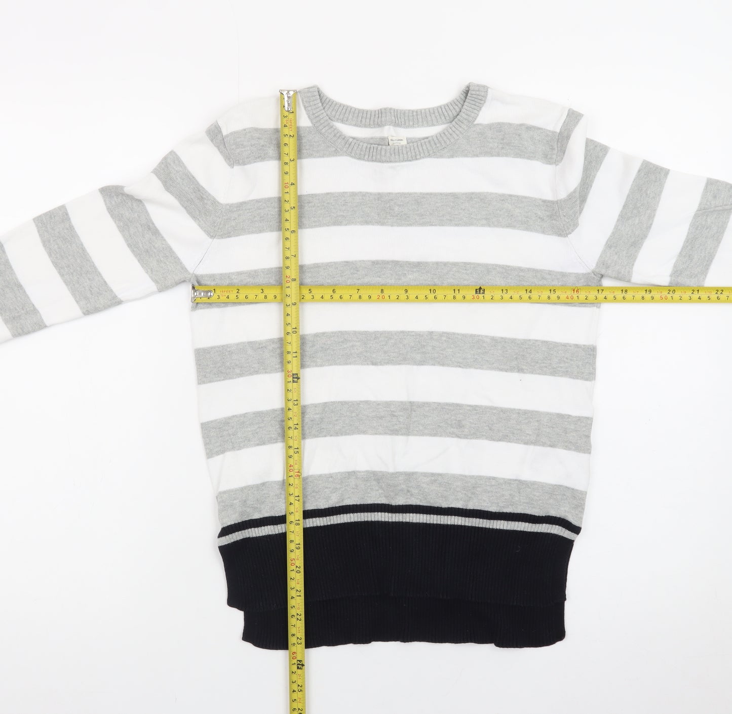 Giordano Men's Grey Striped Cotton Crew Neck Jumper Size S