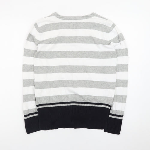 Giordano Men's Grey Striped Cotton Crew Neck Jumper Size S