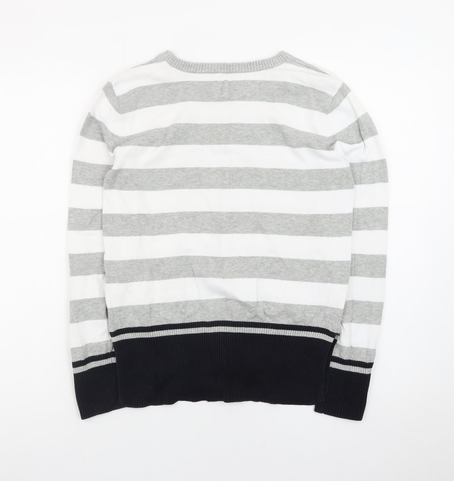 Giordano Men's Grey Striped Cotton Crew Neck Jumper Size S