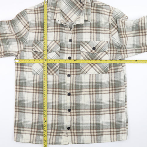 boohooMAN Men's Beige Check Flannel Shirt Jacket Medium Regular Fit