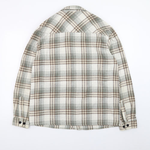 boohooMAN Men's Beige Check Flannel Shirt Jacket Medium Regular Fit