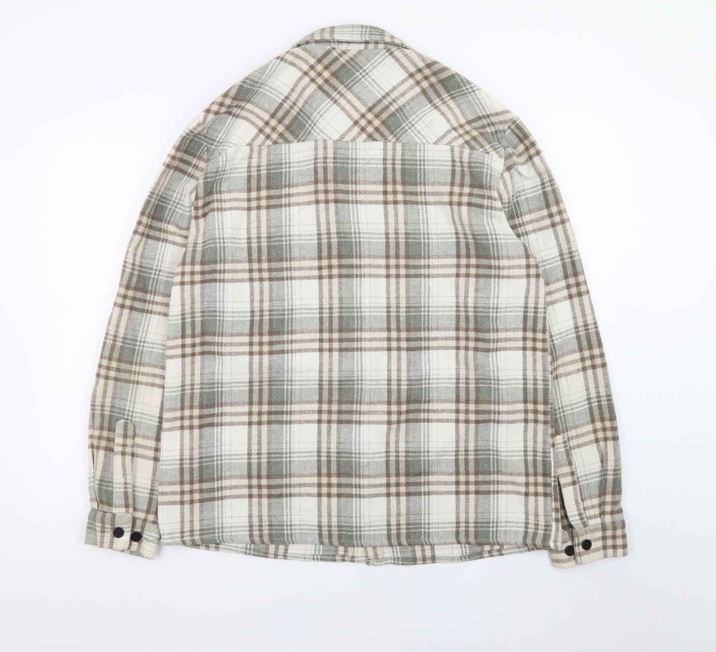 boohooMAN Men's Beige Check Flannel Shirt Jacket Medium Regular Fit