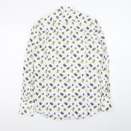 Coton Doux Men's White Bug Print Long Sleeve Cotton Shirt Size 39 15.5