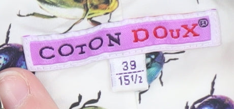 Coton Doux Men's White Bug Print Long Sleeve Cotton Shirt Size 39 15.5