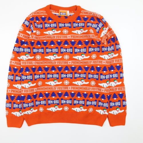 IRN-BRU Men's Orange Christmas Pullover Jumper Size M Festive Knitwear