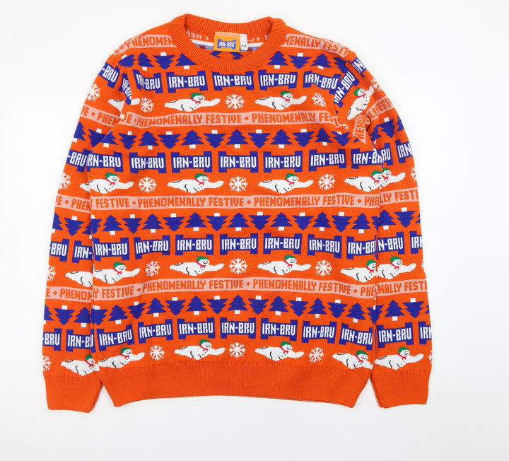 IRN-BRU Men's Orange Christmas Pullover Jumper Size M Festive Knitwear