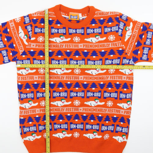 IRN-BRU Men's Orange Christmas Pullover Jumper Size M Festive Knitwear