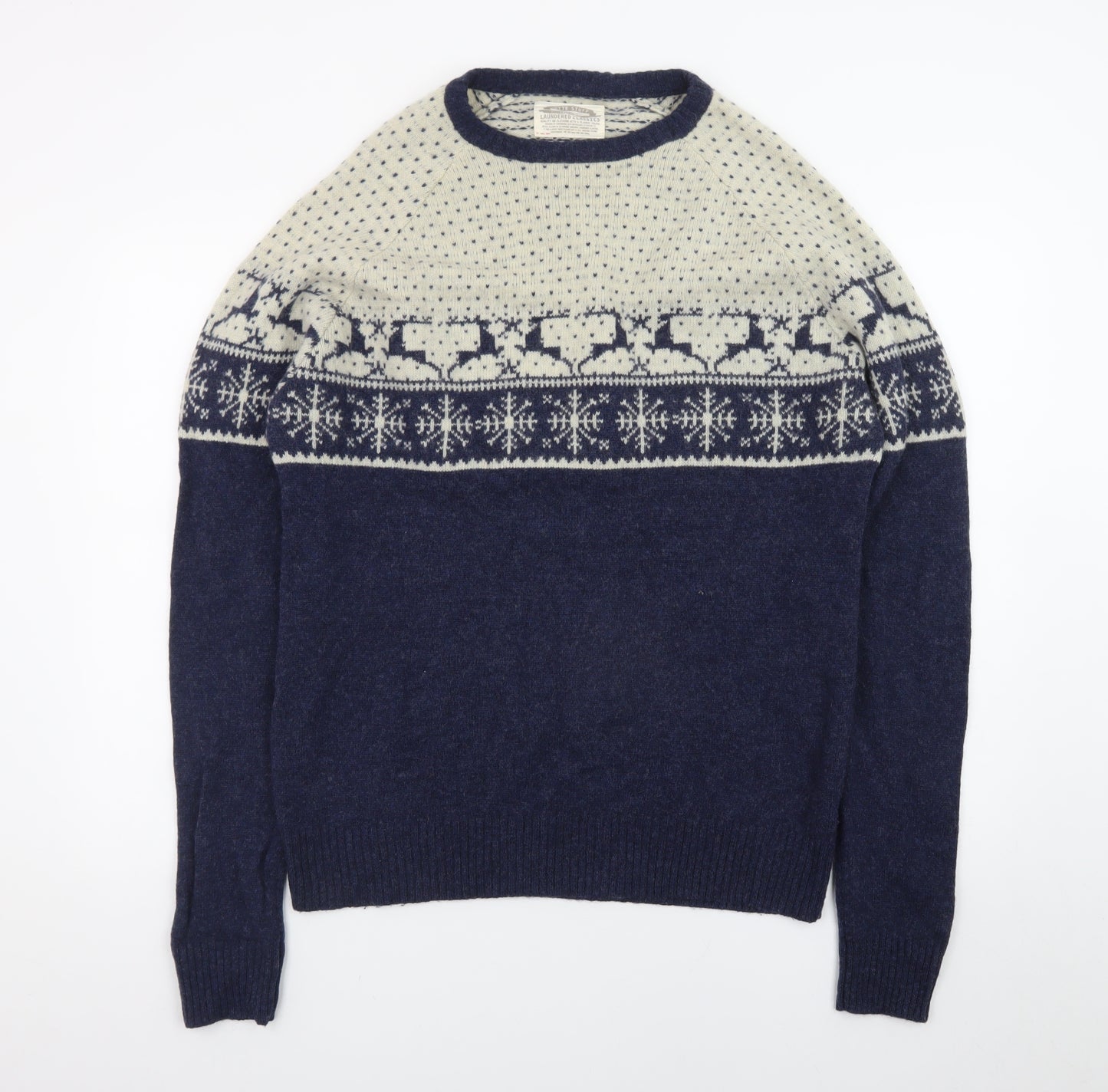 White Stuff Men's Blue Fair Isle Wool Pullover Jumper XL