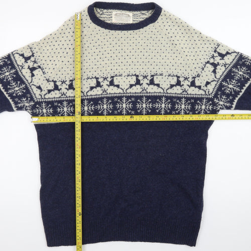 White Stuff Men's Blue Fair Isle Wool Pullover Jumper XL