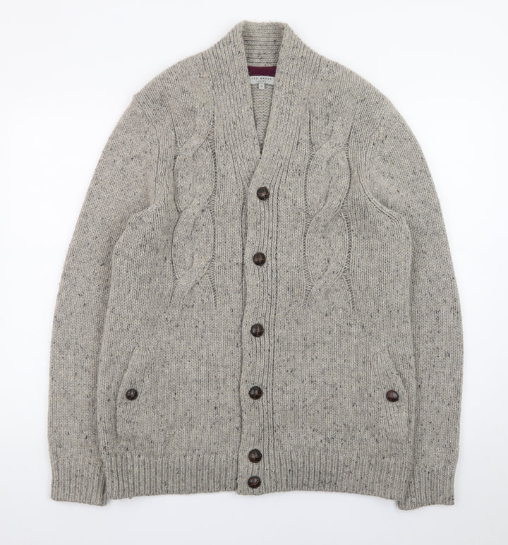 Ted Baker Men’s Grey Cable-Knit Wool Blend Cardigan XL