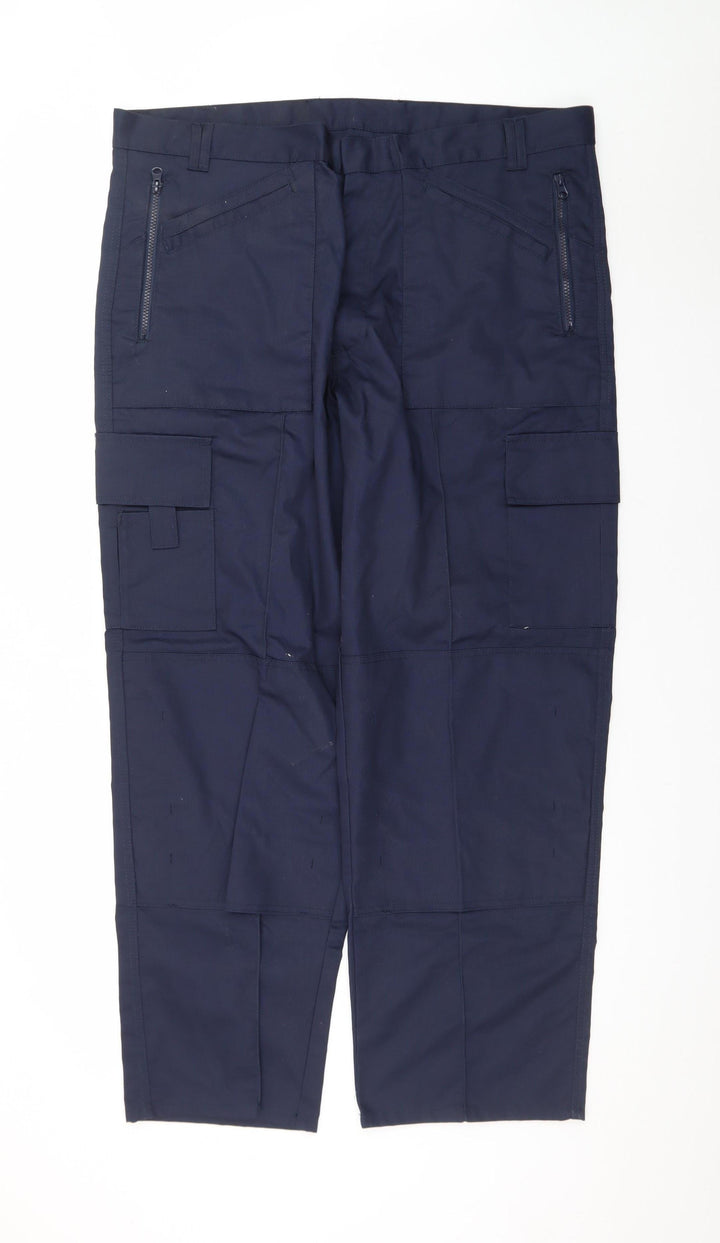 Uneek Men’s Blue Cargo Work Trousers 40R Polyester Cotton