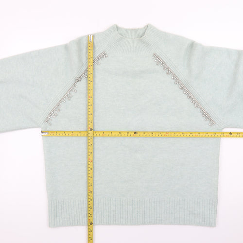 River Island Women's Green Beaded Mock Neck Jumper UK 14