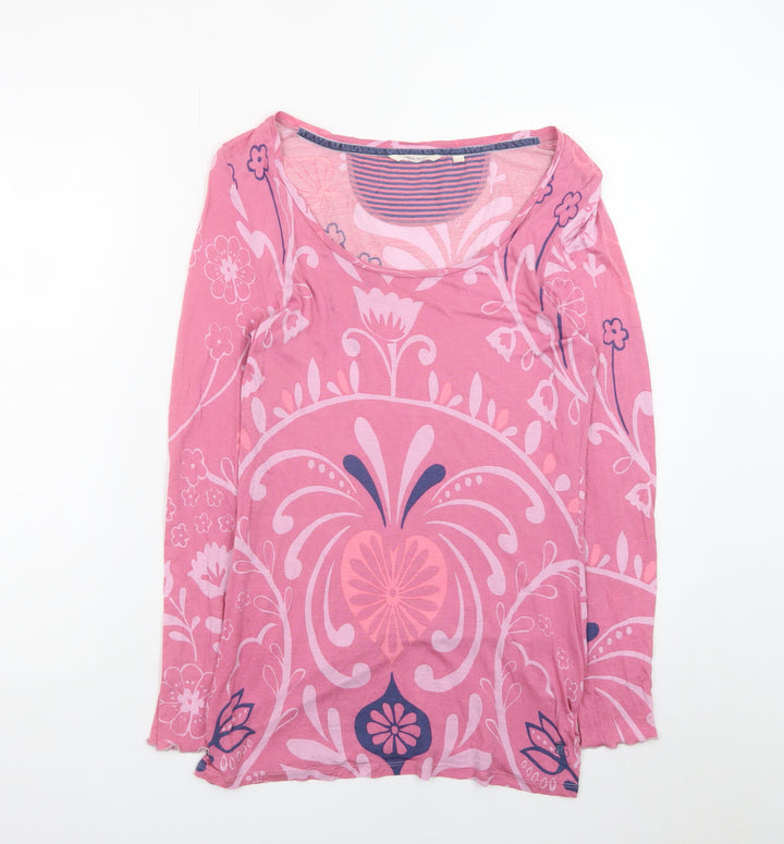 White Stuff Women Pink Floral Long Sleeve Tunic Top Size 14