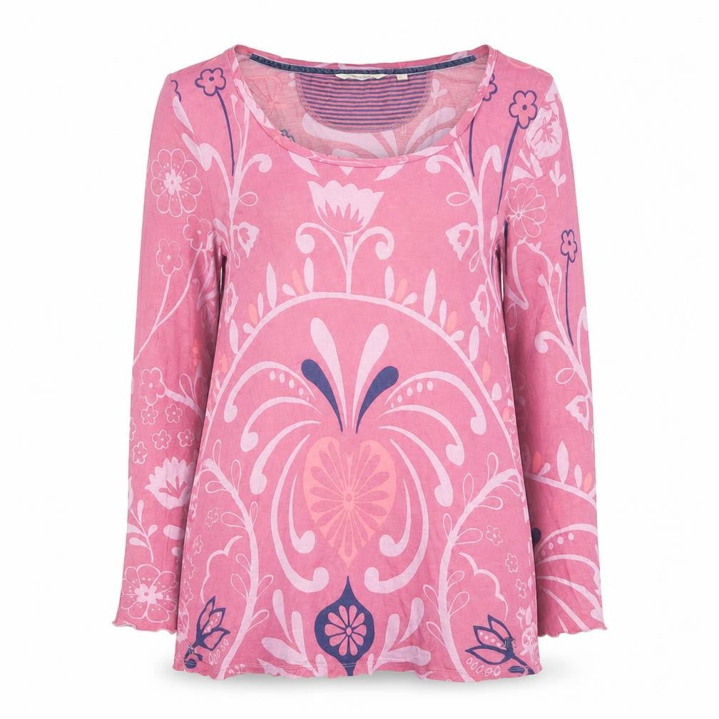 White Stuff Women Pink Floral Long Sleeve Tunic Top Size 14