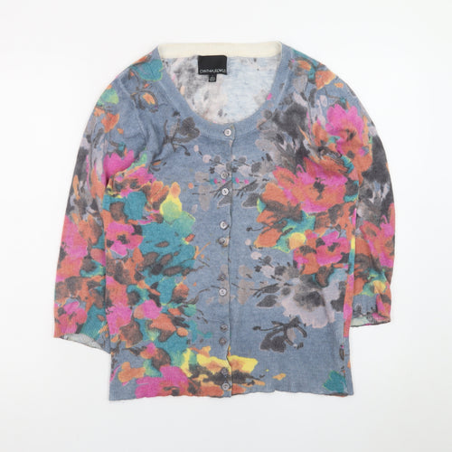 Cynthia Rowley Women Multicoloured Floral Wool Cashmere Cardigan Size 14