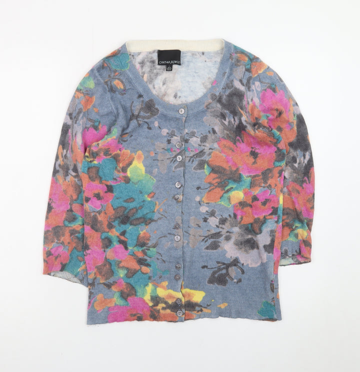 Cynthia Rowley Women Multicoloured Floral Wool Cashmere Cardigan Size 14