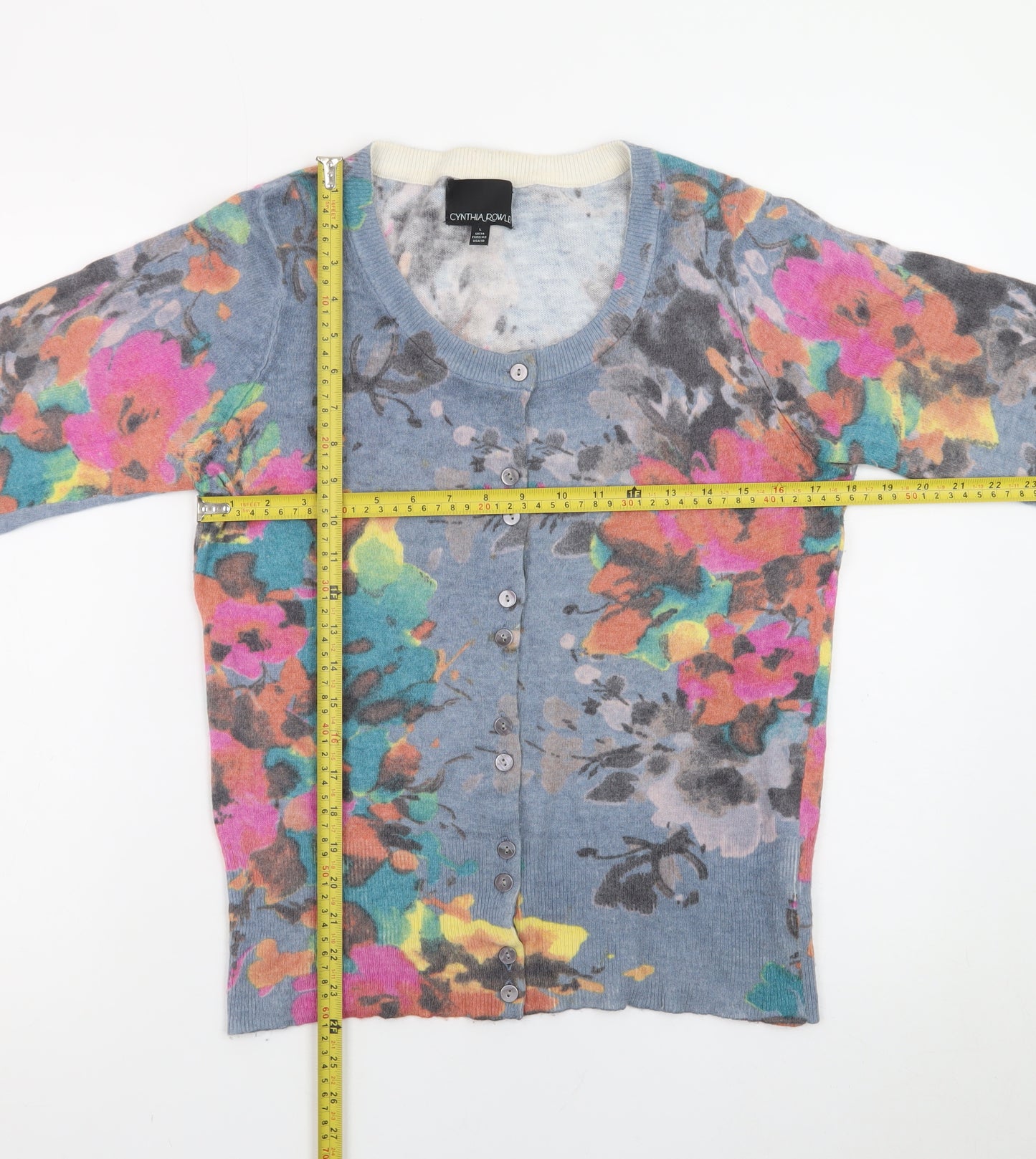 Cynthia Rowley Women Multicoloured Floral Wool Cashmere Cardigan Size 14