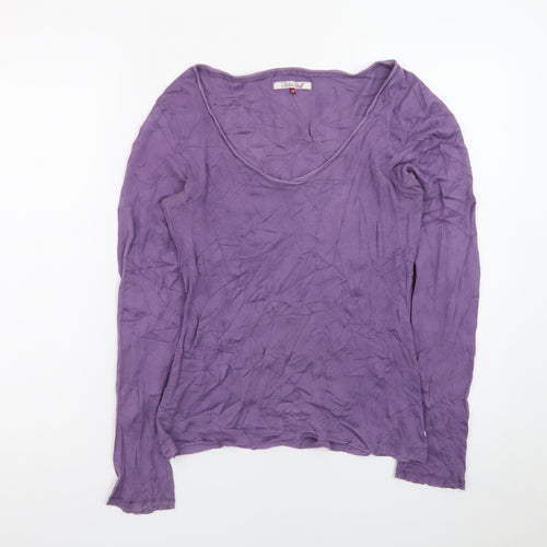 White Stuff Women's Purple Long Sleeve Cotton Scoop Neck Top Size 12