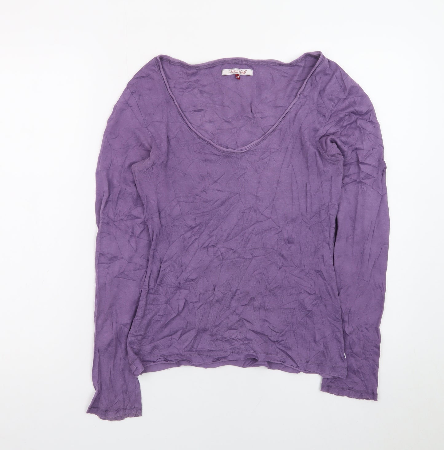White Stuff Women's Purple Long Sleeve Cotton Scoop Neck Top Size 12