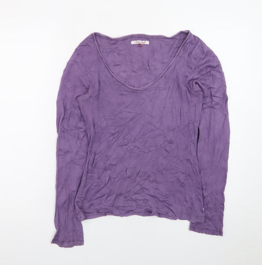 White Stuff Women's Purple Long Sleeve Cotton Scoop Neck Top Size 12