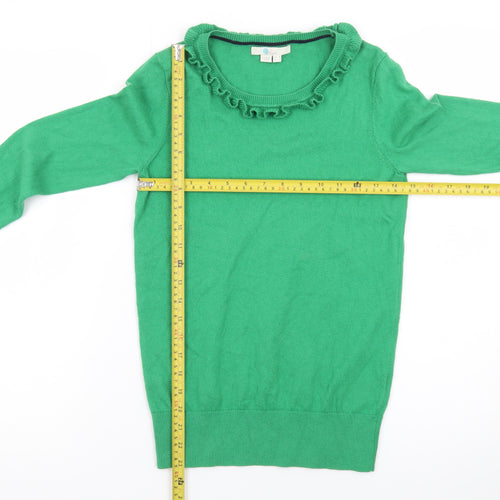 Boden Women's Green Ruffle Crew Neck Wool Cotton Jumper Size 8
