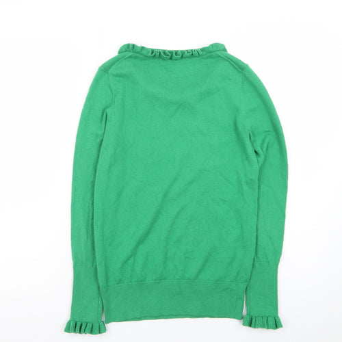 Boden Women's Green Ruffle Crew Neck Wool Cotton Jumper Size 8