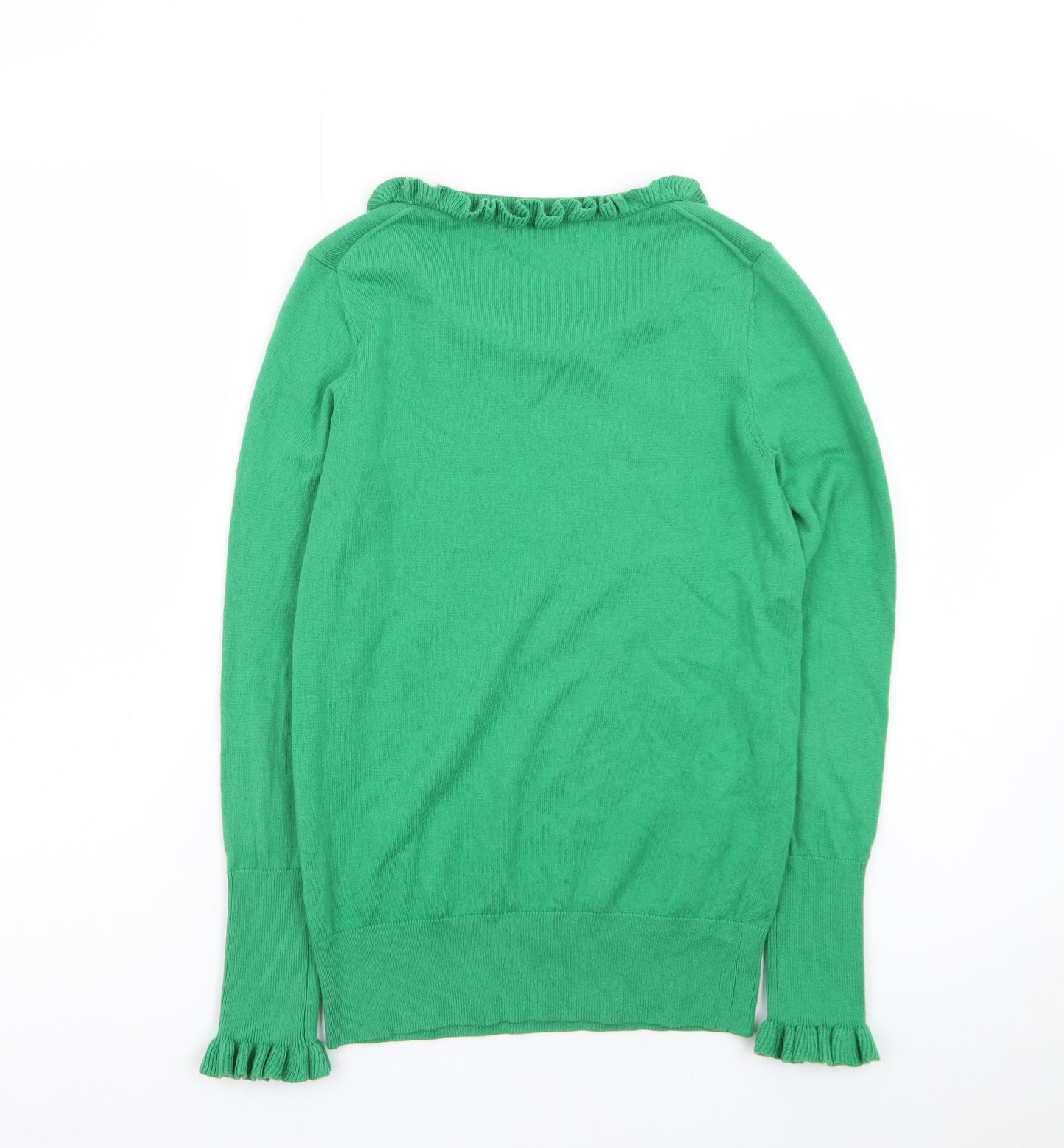 Boden Women's Green Ruffle Crew Neck Wool Cotton Jumper Size 8