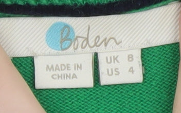 Boden Women's Green Ruffle Crew Neck Wool Cotton Jumper Size 8