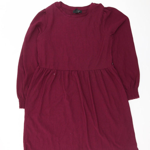 New Look Women Red Knee Length A-Line Dress Size 12 Long Sleeve