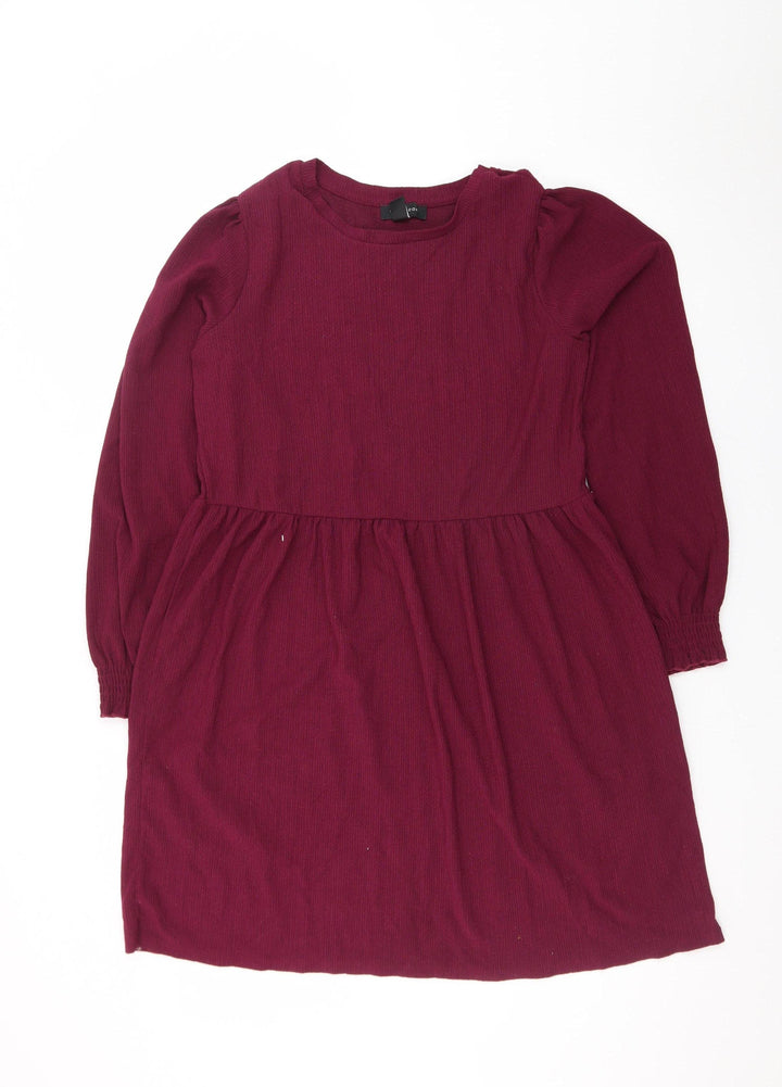 New Look Women Red Knee Length A-Line Dress Size 12 Long Sleeve