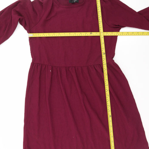 New Look Women Red Knee Length A-Line Dress Size 12 Long Sleeve