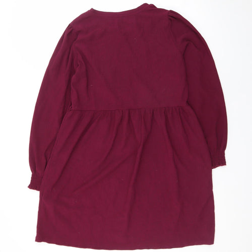 New Look Women Red Knee Length A-Line Dress Size 12 Long Sleeve
