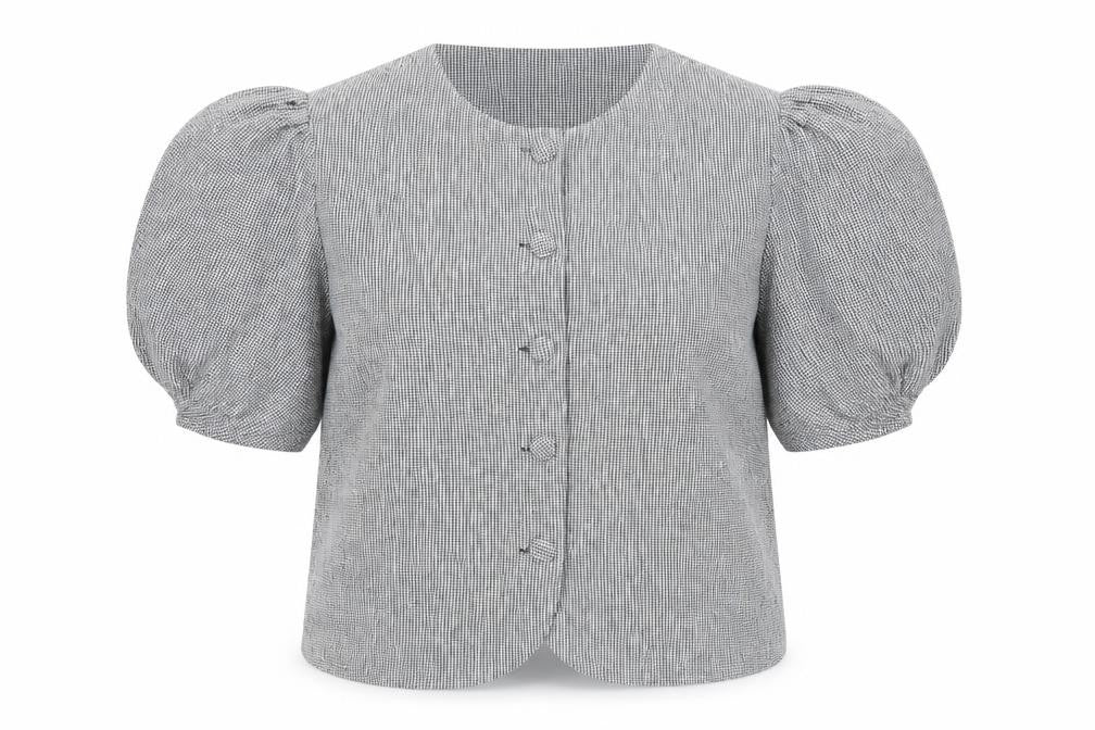 Front view of Very women’s grey check short sleeve button blazer, size UK 18