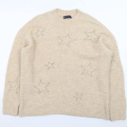 Marks and Spencer Women Beige Star Embroidered Pullover Jumper Size M