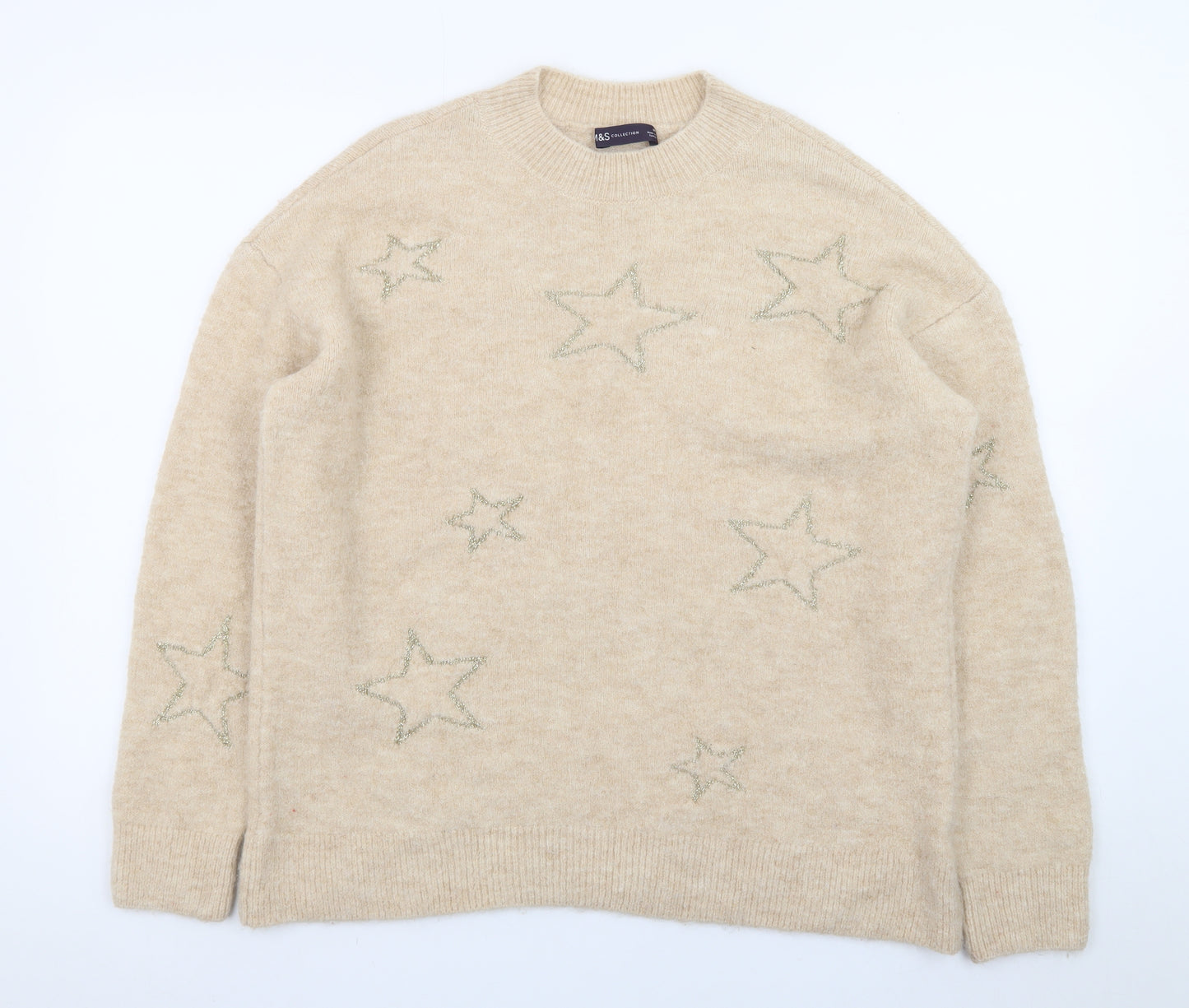 Marks and Spencer Women Beige Star Embroidered Pullover Jumper Size M