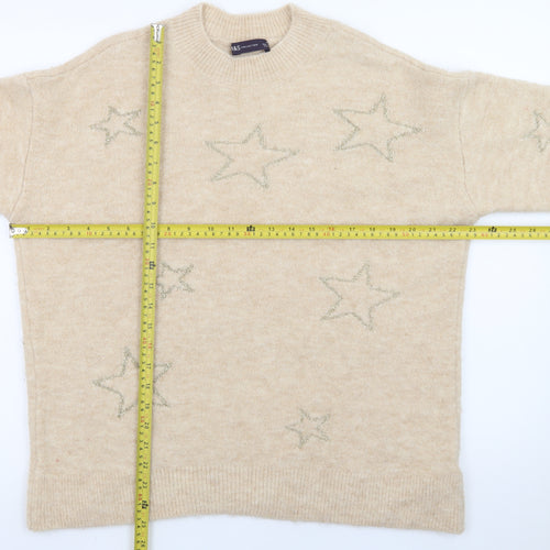 Marks and Spencer Women Beige Star Embroidered Pullover Jumper Size M