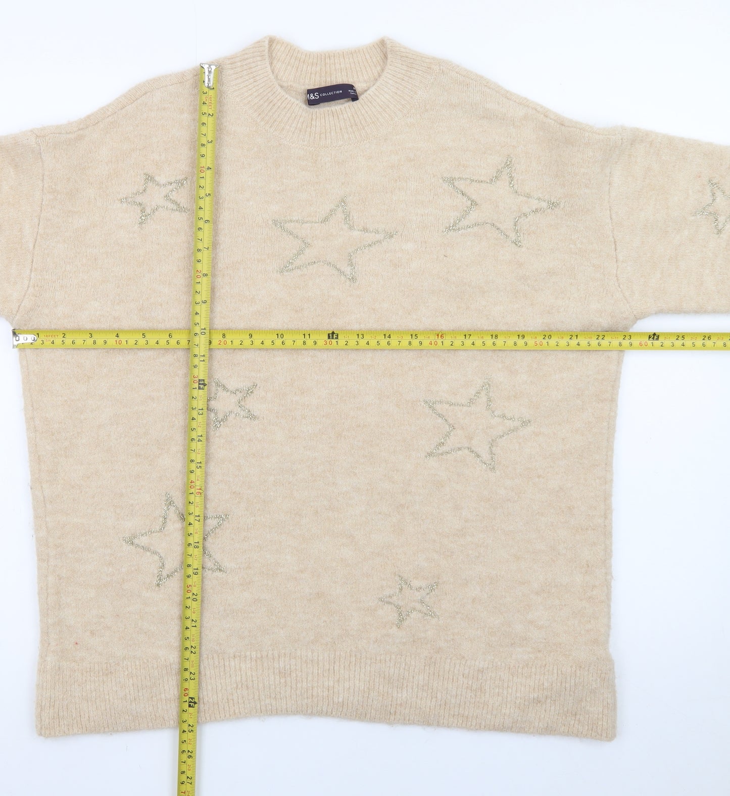 Marks and Spencer Women Beige Star Embroidered Pullover Jumper Size M