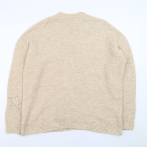 Marks and Spencer Women Beige Star Embroidered Pullover Jumper Size M