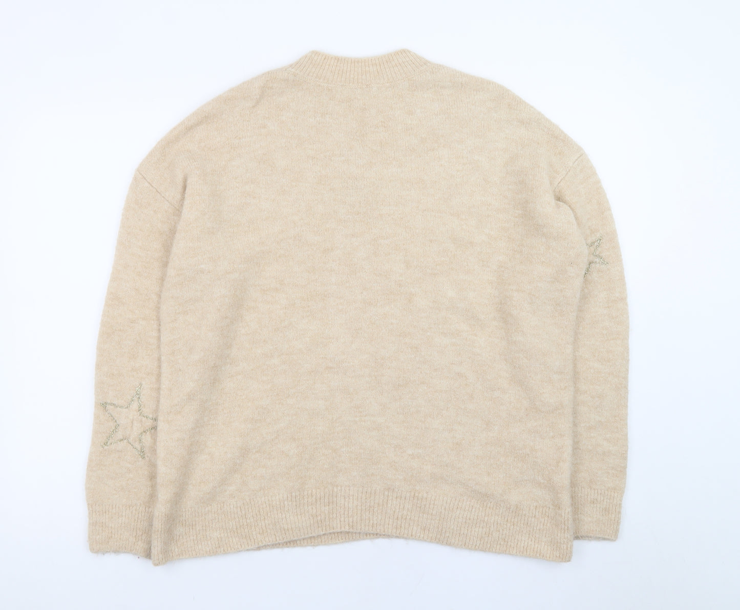 Marks and Spencer Women Beige Star Embroidered Pullover Jumper Size M