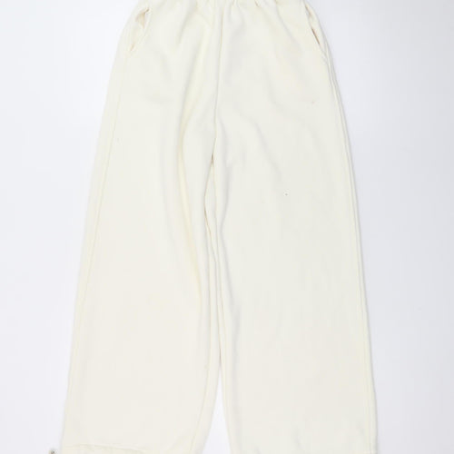 Jin. Women Ivory Fleece Jogger Trousers Size M Elastic Waist