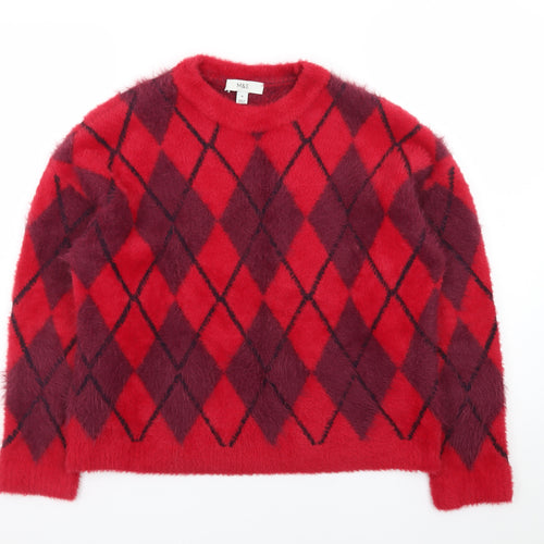Marks and Spencer Women Red Argyle Knit Pullover Jumper M