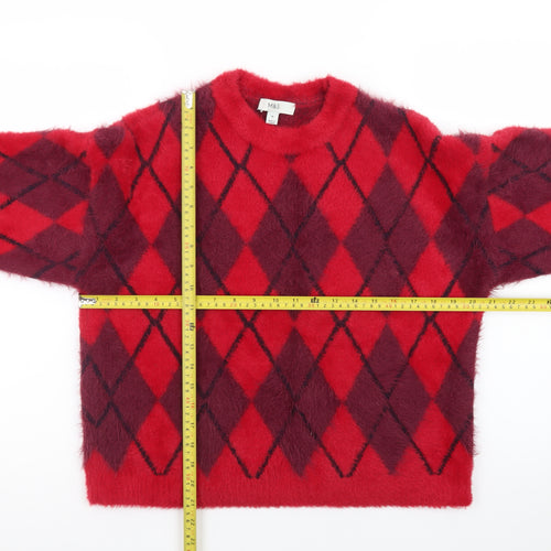 Marks and Spencer Women Red Argyle Knit Pullover Jumper M
