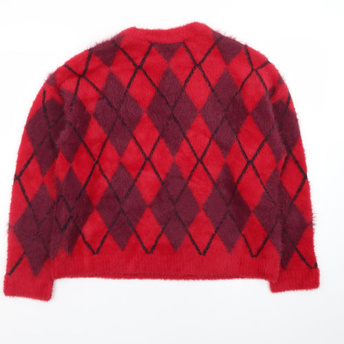 Marks and Spencer Women Red Argyle Knit Pullover Jumper M