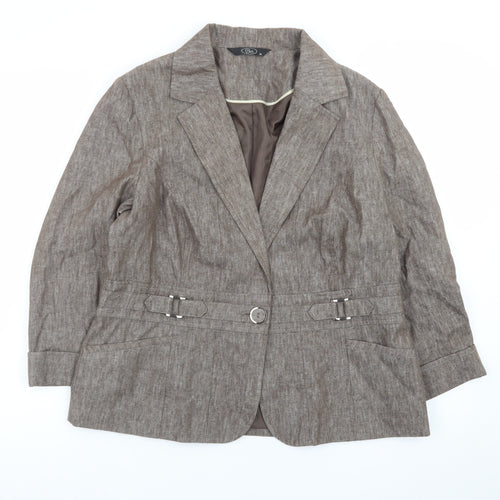 Bm Women’s Brown Linen Blend Blazer Jacket Size 14 Classic Style