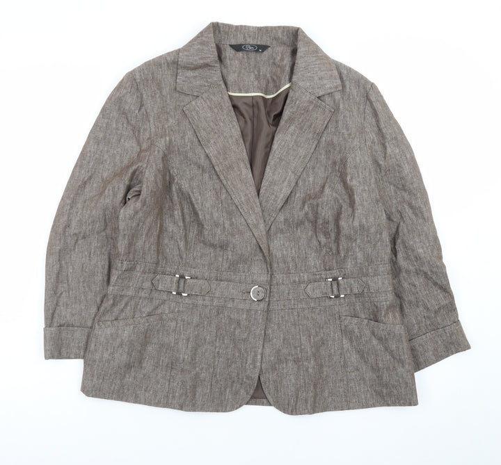 Bm Women’s Brown Linen Blend Blazer Jacket Size 14 Classic Style
