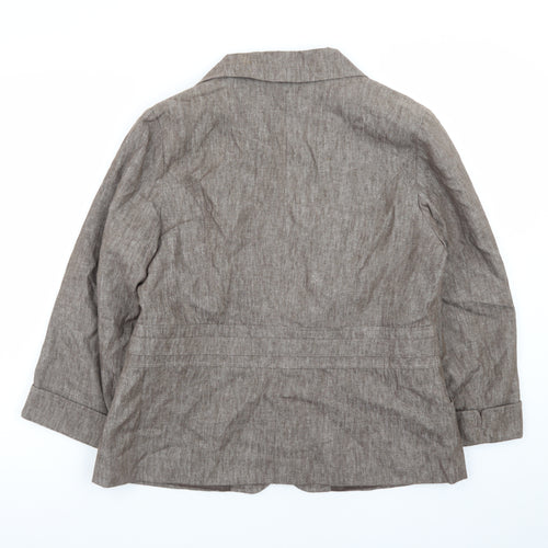 Bm Women’s Brown Linen Blend Blazer Jacket Size 14 Classic Style