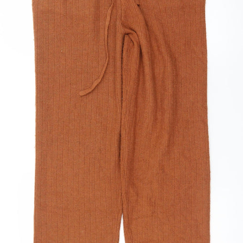 DKNY Women's Brown Knit Wide-Leg Drawstring Lounge Trousers Size M