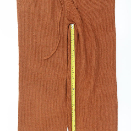 DKNY Women's Brown Knit Wide-Leg Drawstring Lounge Trousers Size M