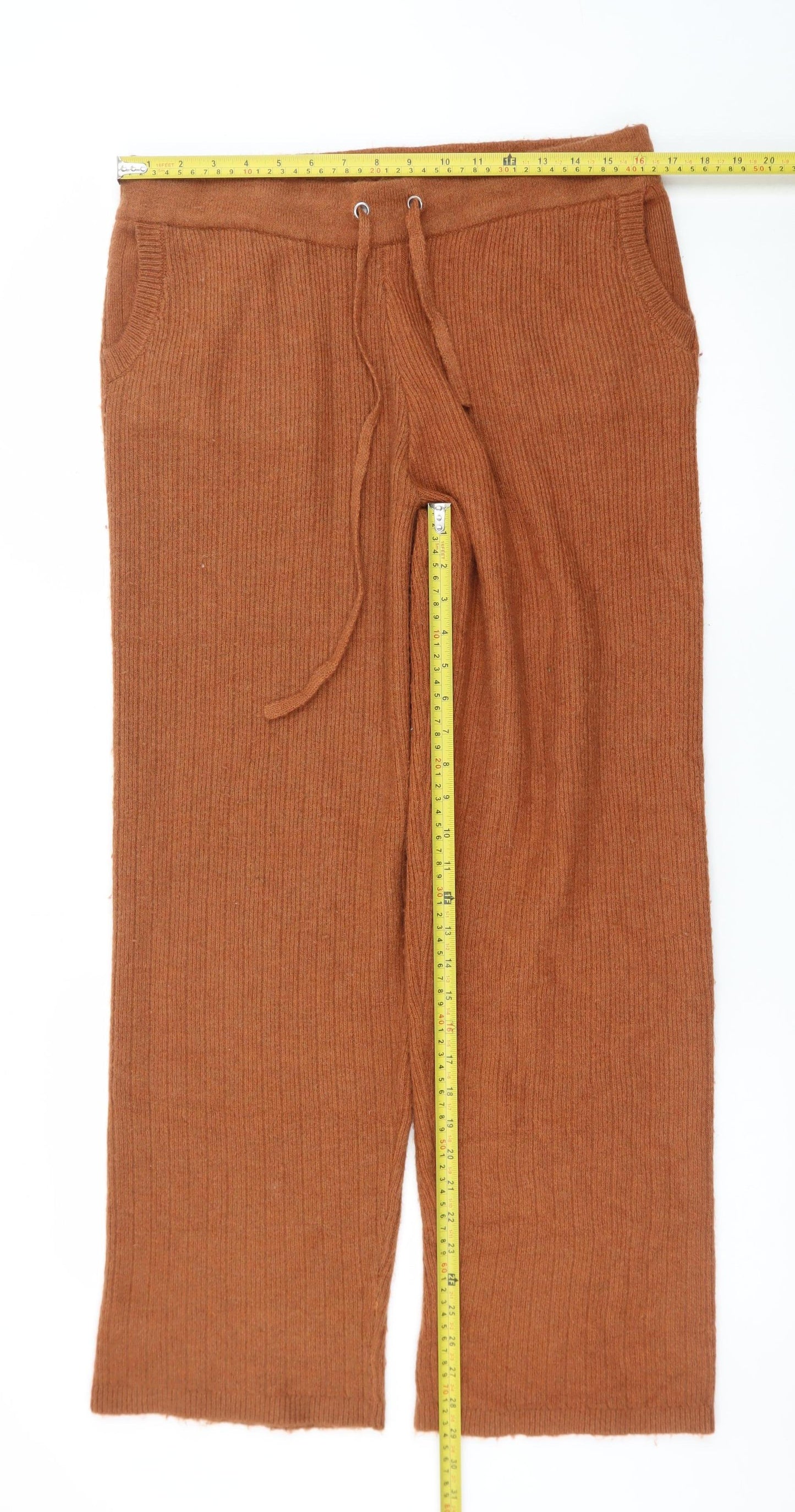 DKNY Women's Brown Knit Wide-Leg Drawstring Lounge Trousers Size M